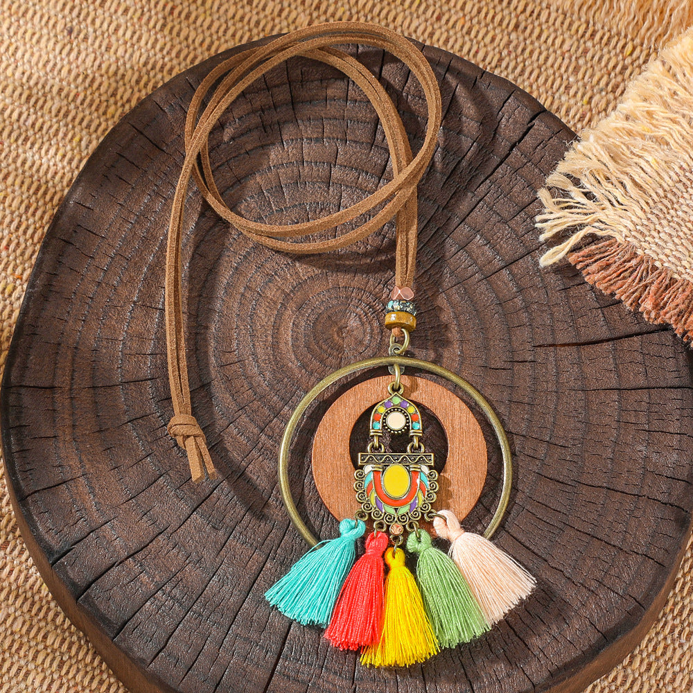 Trendy Ethnic-Inspired Butterfly Flower Necklace With Tassels
