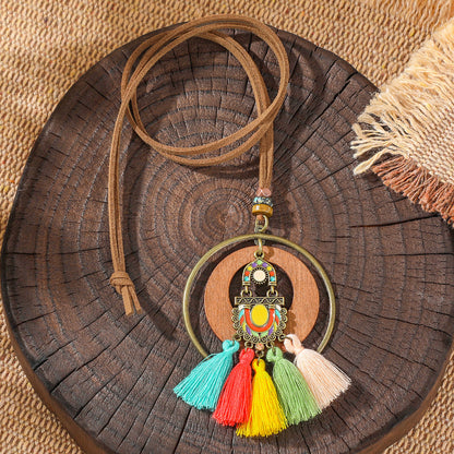 Trendy Ethnic-Inspired Butterfly Flower Necklace With Tassels