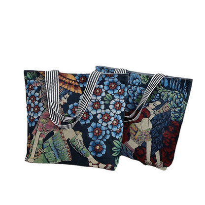 Fashionable Women’s Canvas Tote Bag Multi-Color Retro Style