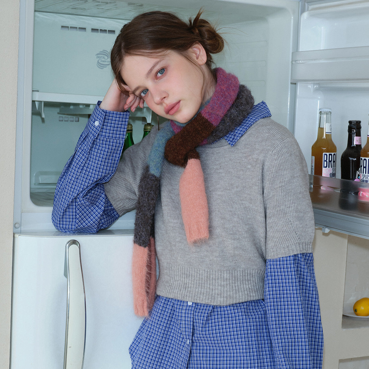 Trendy Knitted Color Block Scarf Comfortable Acrylic Long Scarf