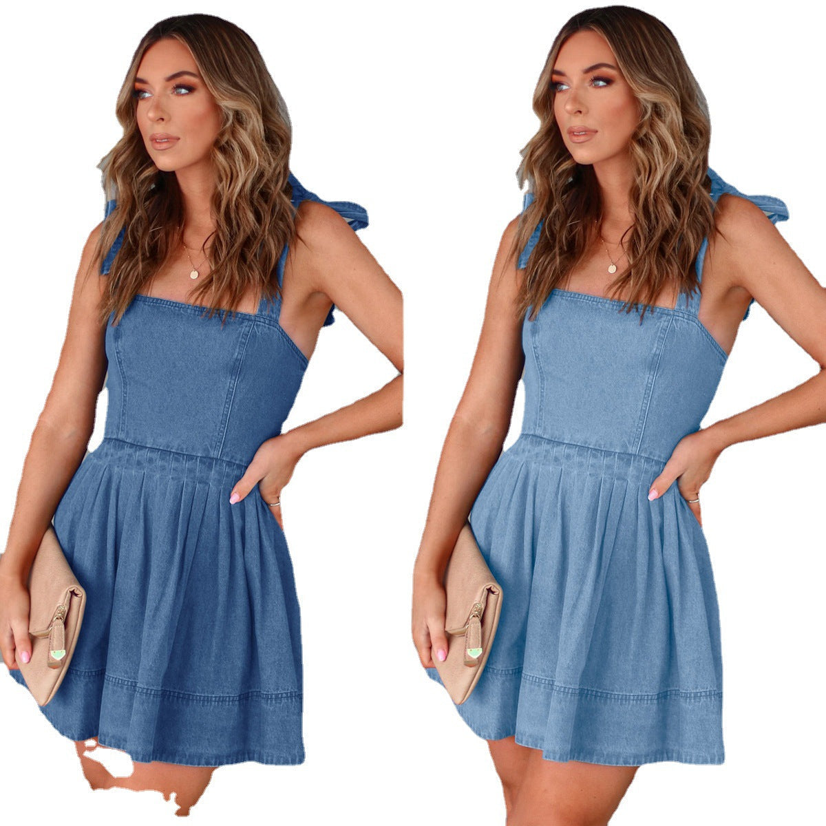 Chic Casual Denim Dress with Adjustable Straps