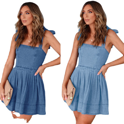 Chic Casual Denim Dress with Adjustable Straps