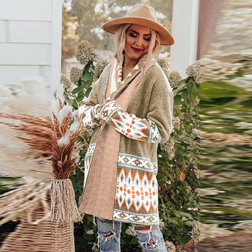 Boho Style Printed Cardigan Jacket Women Autumn And Winter New Cardigan Jacket