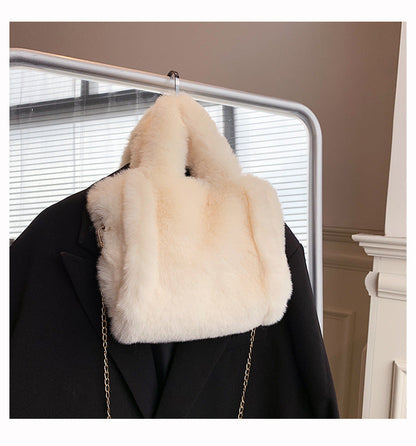 Winter Plush Tote Bag Trendy Large Capacity Shoulder Crossbody Handbag