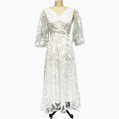 Lace Backless Deep V Midi Dress for Evening Events