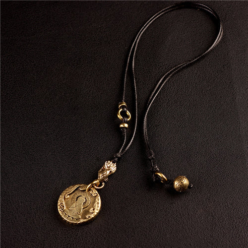 Original Nepal Tibet Retro National Style Brass Buddha'S 10-Phase Free Personality Necklace Pendant For Men And Women