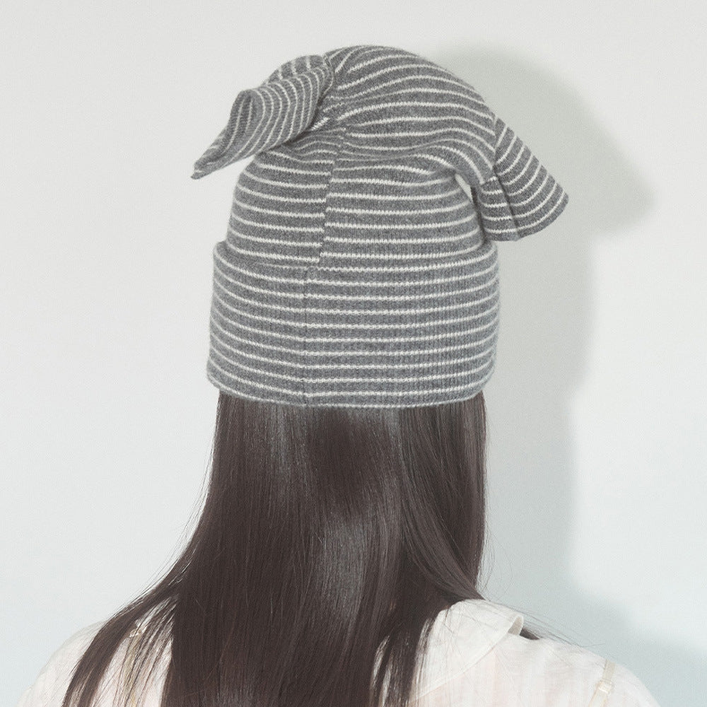Striped Knitted Beanie for Women Cozy Casual Hat