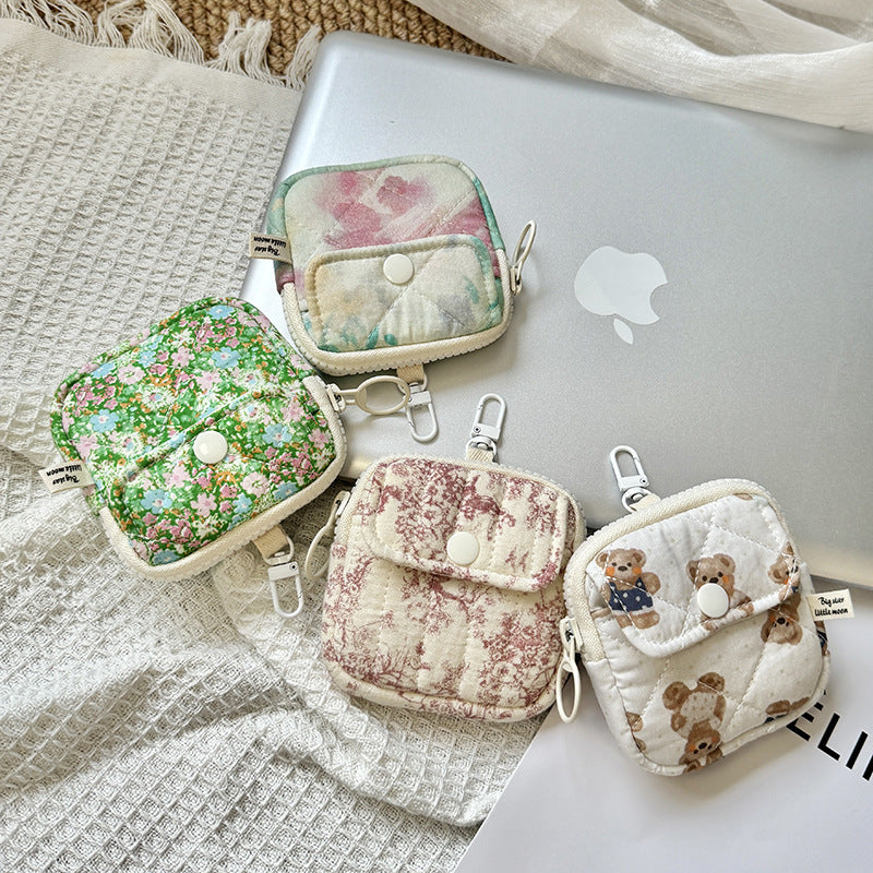 Mini Bluetooth Earphone Organizer Wallet with Floral Design