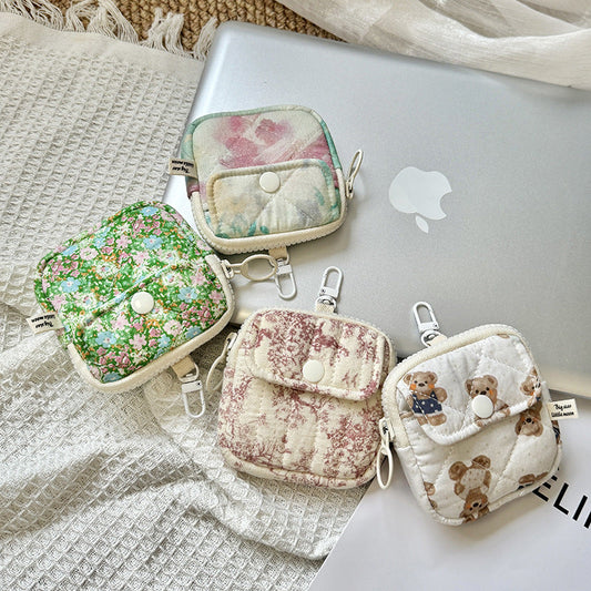 Mini Bluetooth Earphone Organizer Wallet with Floral Design