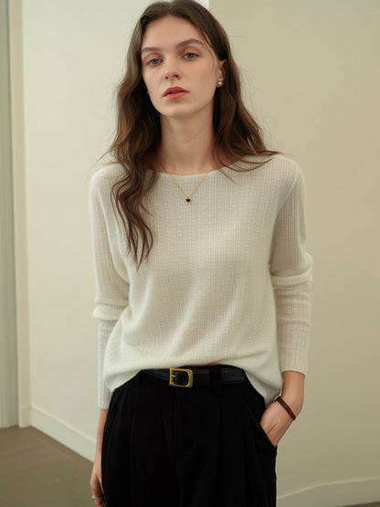 Elegant Round Neck Cashmere Sweater Soft Warm Fall Winter Knitwear
