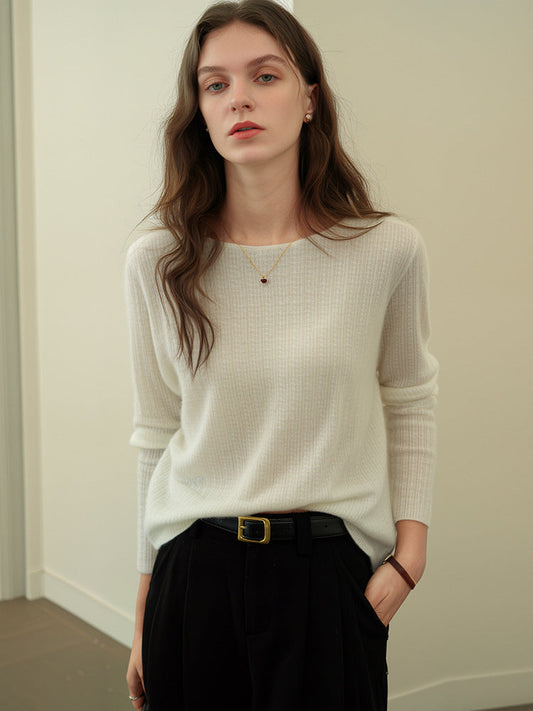 Elegant Round Neck Cashmere Sweater Soft Warm Fall Winter Knitwear