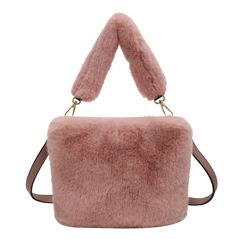 Trendy Plush Crossbody Bucket Bag Soft Casual Tote