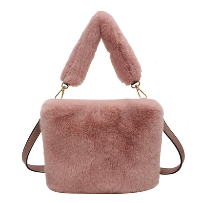 Trendy Plush Crossbody Bucket Bag Soft Casual Tote