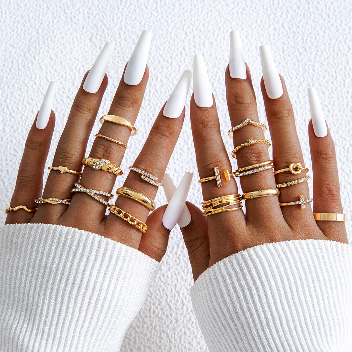 Geometric Hollow Statement Ring Set Stylish Mixed Metal Rings