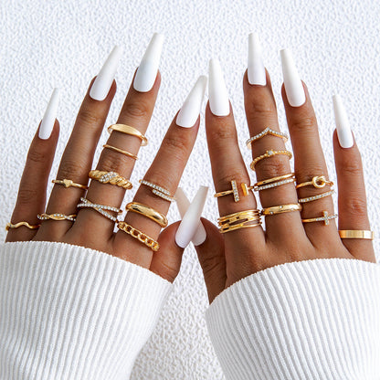 Geometric Hollow Statement Ring Set Stylish Mixed Metal Rings