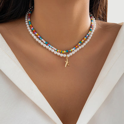 Ocean Breeze Bead Necklace With Starfish And Shell Design