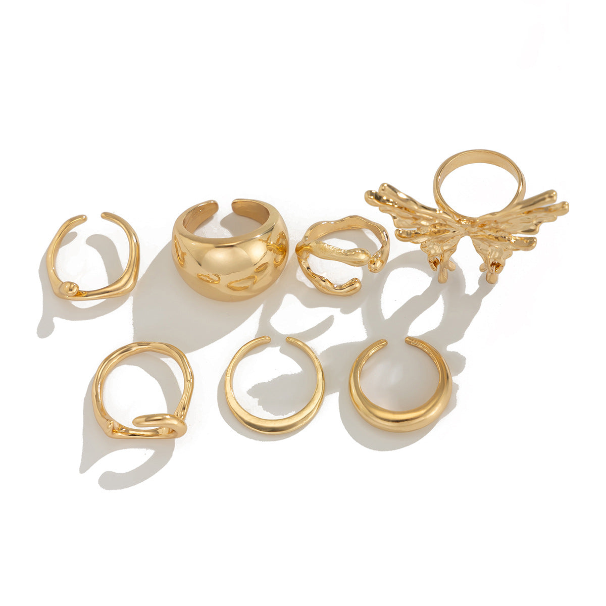 Butterfly Geometric Metal Ring Set Stylish Adjustable Open Rings