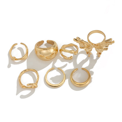 Butterfly Geometric Metal Ring Set Stylish Adjustable Open Rings