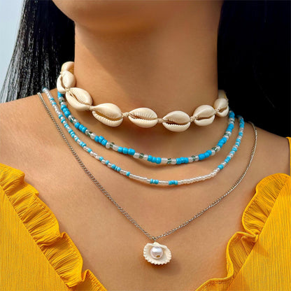 Bohemian Shell Bead Necklace With Starfish And Palm Tree Accents