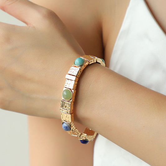 Boho Tiger Eye Stones Gold Cuff Bracelet