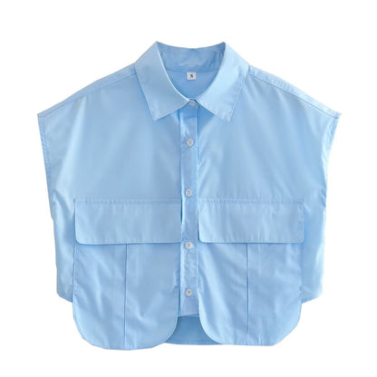 Pockets Irregular Lapel Sleeveless Shirts