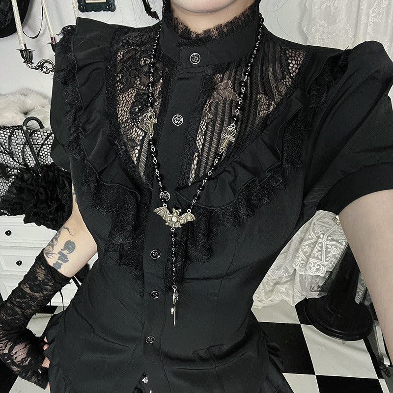 Sexy Lace Panel Short Sleeve Top for Trendy Women