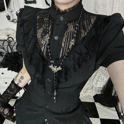 Sexy Lace Panel Short Sleeve Top for Trendy Women