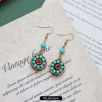 Original Niche Nepal Exotic Tibetan Ethnic Earrings Retro Temperament Simple Earrings Show Face Thin Earrings.