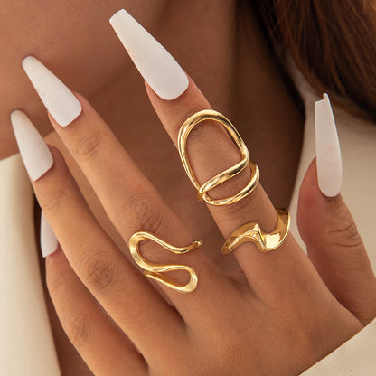 Elegant Irregular Geo Cutout Arc Ring Set - 4 Pieces
