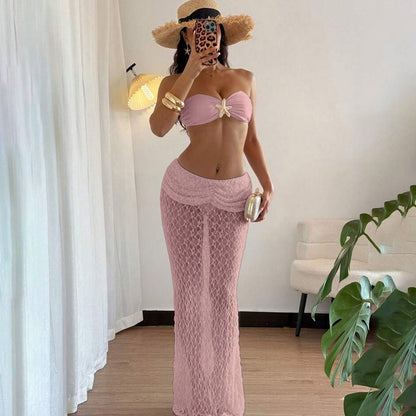 Sexy Strapless Lace Maxi Dress Two-Piece Set