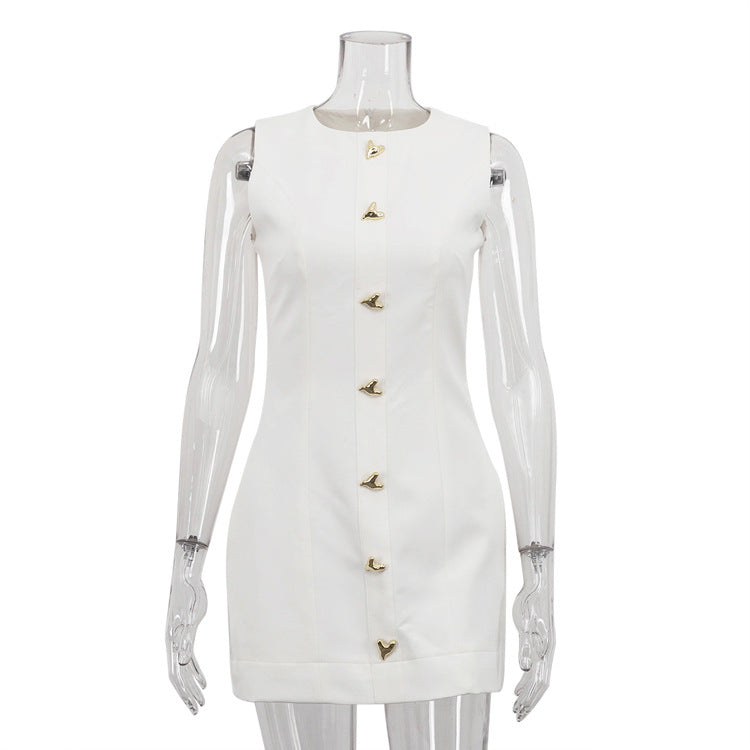 White Sleeveless French Style Mini Dress Elegant Fit-and-Flare