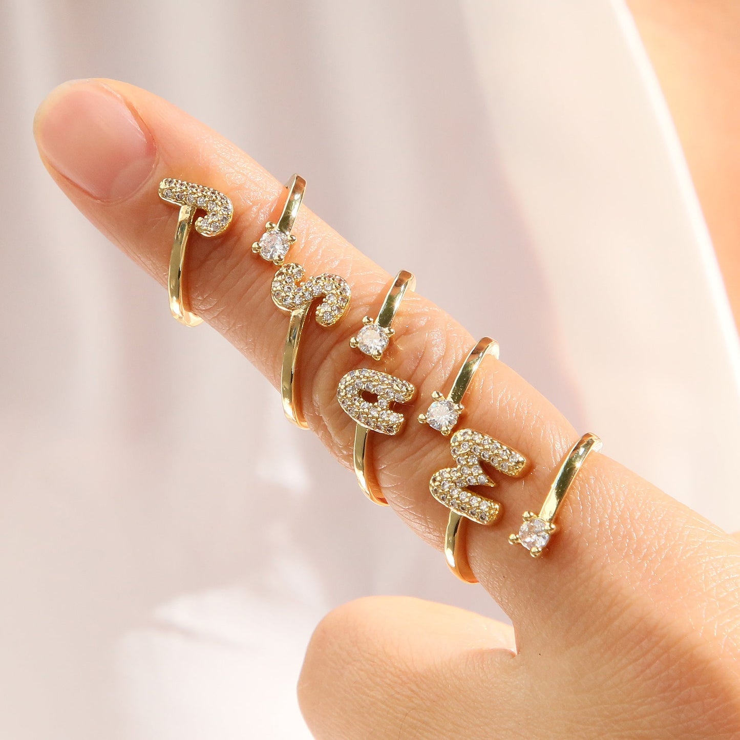 Letters AâZ Sparkling Zircon Adjustable Ring