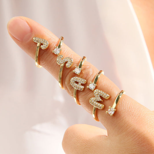 Letters AâZ Sparkling Zircon Adjustable Ring
