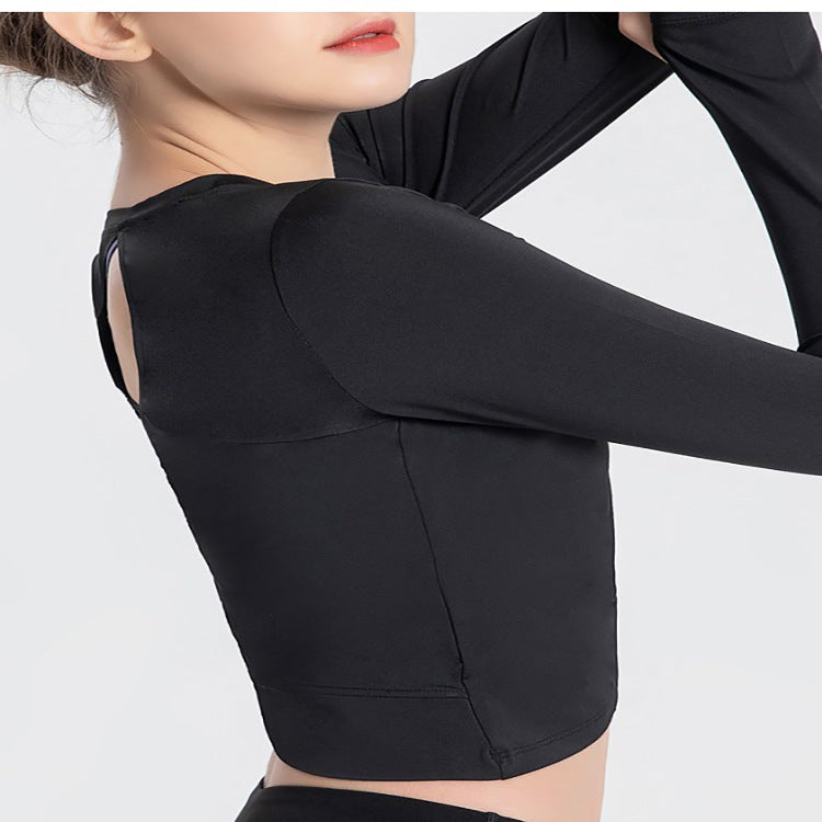 Sports Yoga Wear Women'S Loose Slimming Blouse And Quick-Drying Sportswear Solid Color Long-Sleeved Yoga Wear With Hollow Back