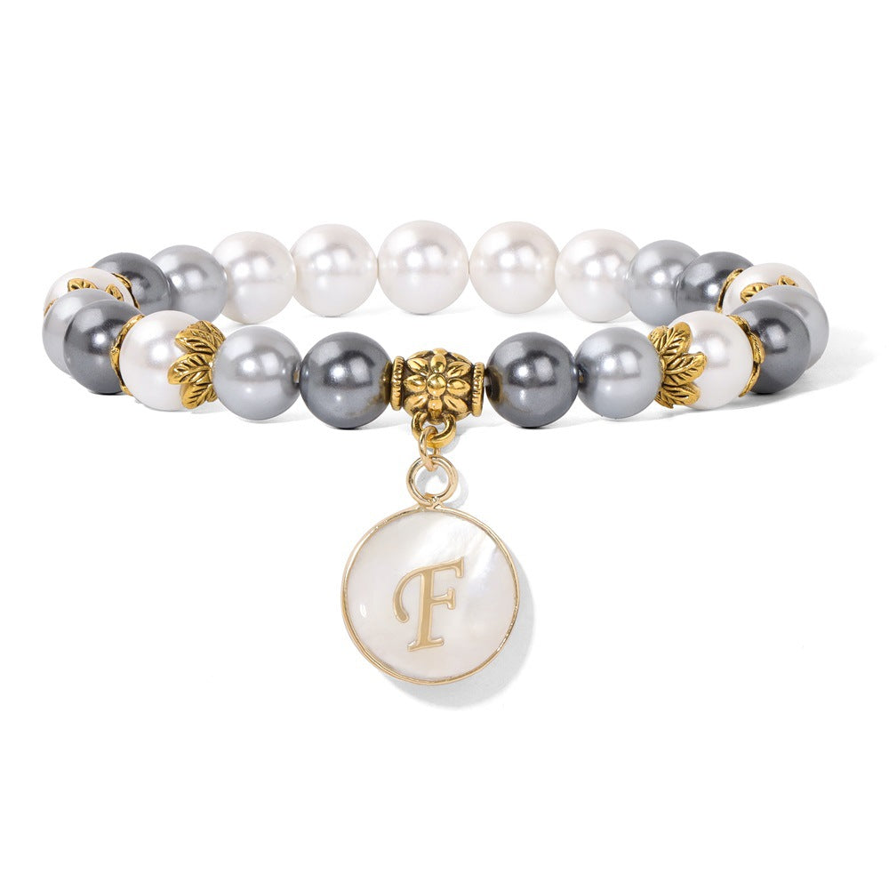 Letter Shell Pendant Pearl Beaded Bracelets