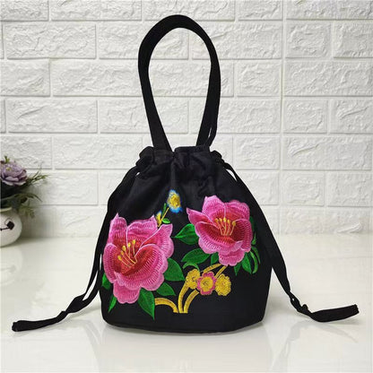 Ethnic Style Embroidered Bag, Embroidered Canvas Bag, Mobile Phone Change, Drawstring Small Bag, Women'S Bucket Bag