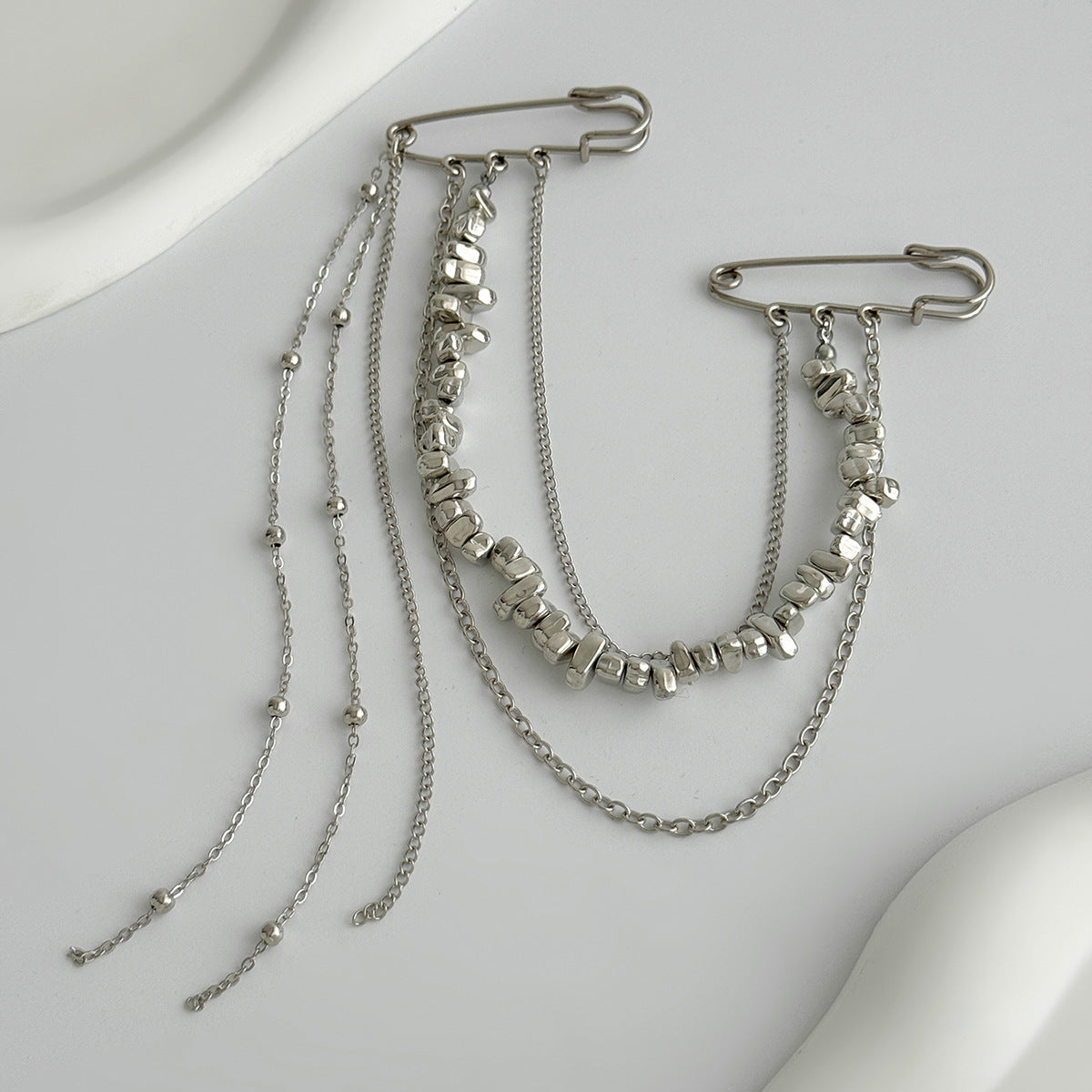 Punk Hip Hop Long Chain Tassel Brooch Stylish Star Dual Pins Suit Accessories