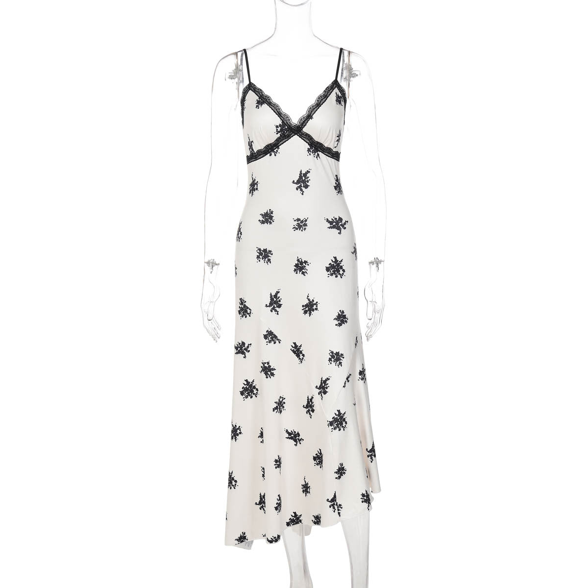 French Lace Trim V-Neck Sleeveless Maxi Dress
