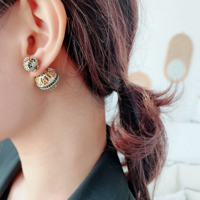 Double-Sided Openwork Front And Rear Ball Ball Earrings Vintage