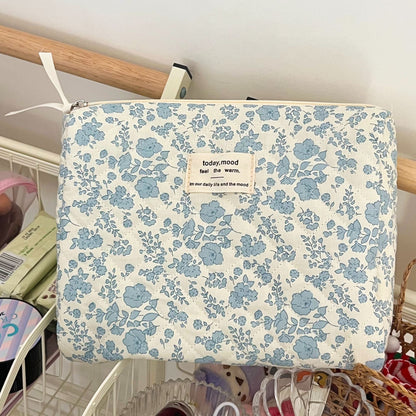 Blue Begonia Floral Makeup Bag Travel Pouch