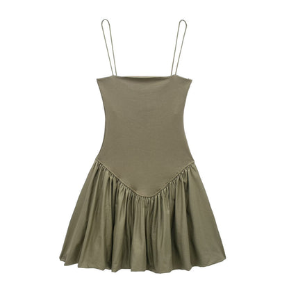 Solid Color Sleeveless Spaghetti Strap Dress