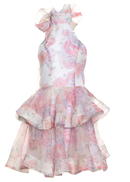 Floral Halter Dress Lightweight Pink Fabric
