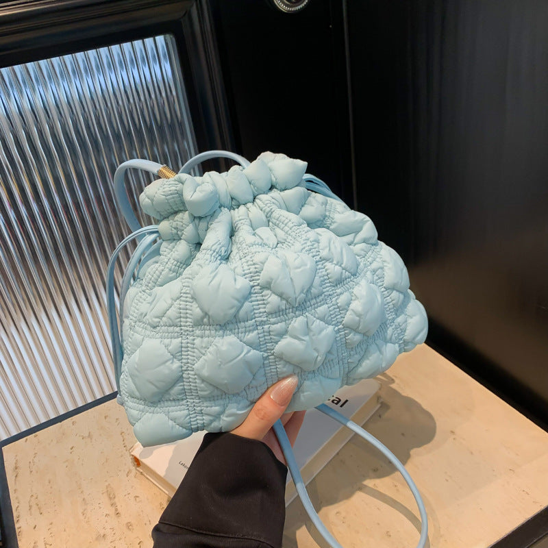 Ruffle Drawstring Bucket Bag Stylish Nylon Tote Bag