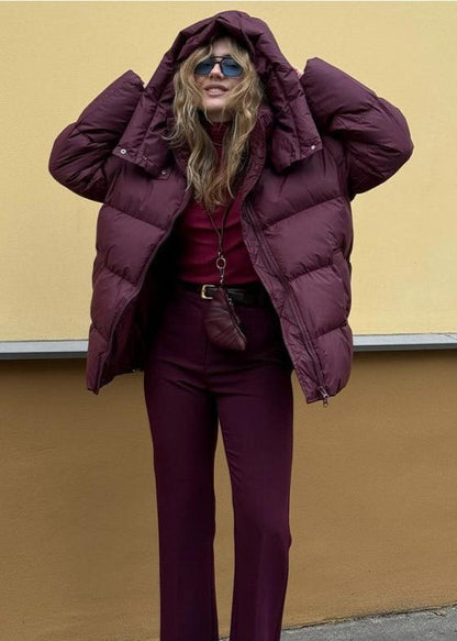 Hooded Puffer Jacket Quilted Burgundy Style
