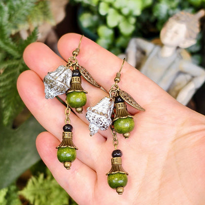 Bohemian Floral-Inspired Alloy Earrings with Unique Wood Bead Design