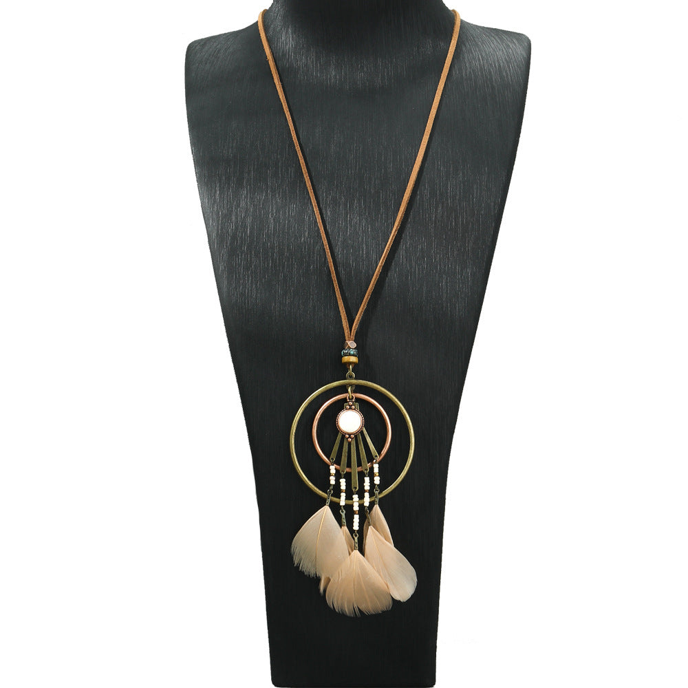 Bohemian Tassel Natural Feather Necklace Ethnic Vintage Jewelry