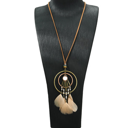 Bohemian Tassel Natural Feather Necklace Ethnic Vintage Jewelry