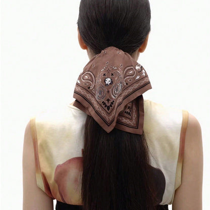 Retro Gothic Bandana Print Hair Tie