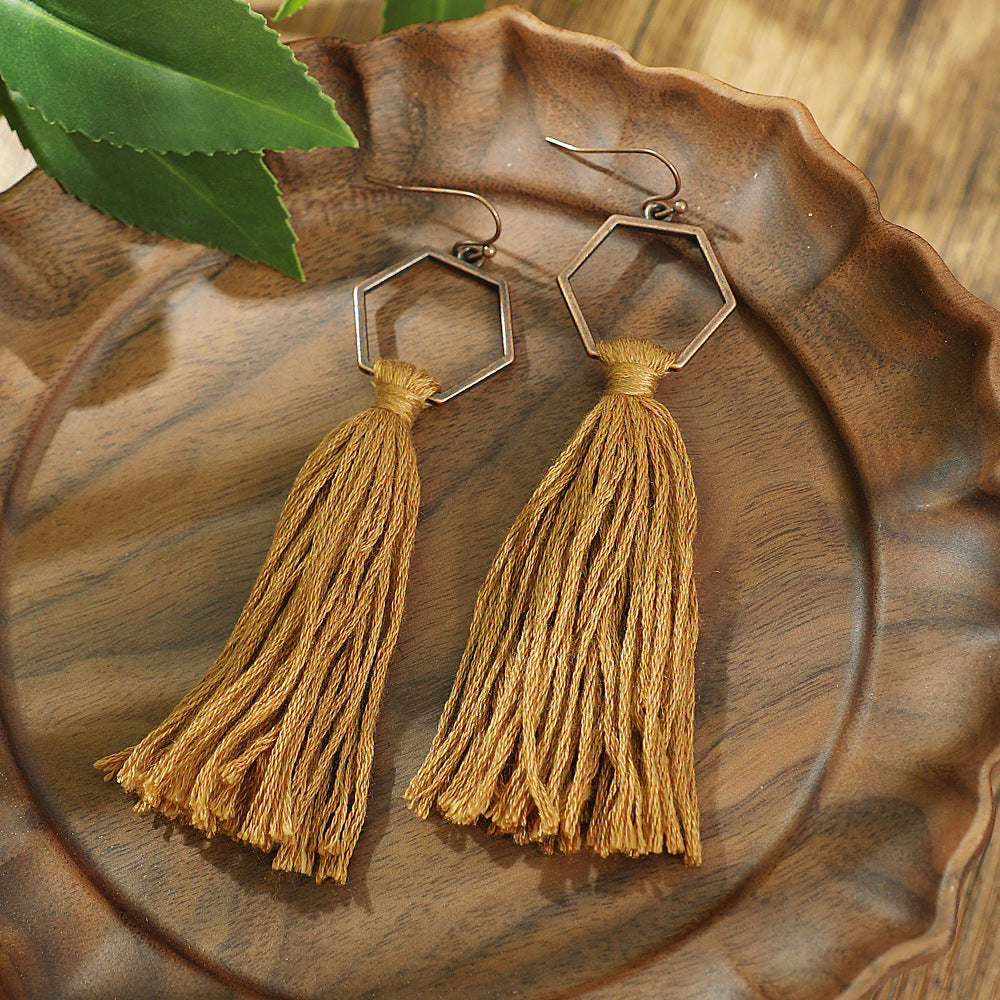 Vintage Ethnic Style Creative Brown Earrings with Turquoise Tassels