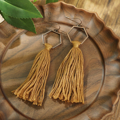 Vintage Ethnic Style Creative Brown Earrings with Turquoise Tassels